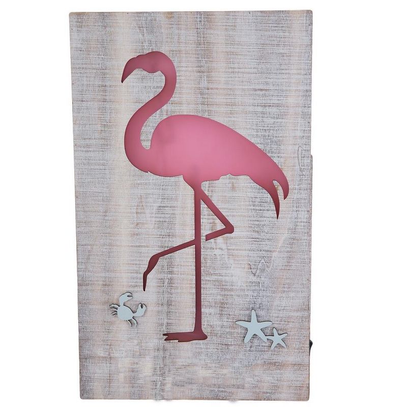 Beachcombers Light-Up Led Flamingo Coastal Plaque Sign Wall Hanging Decor Decoration For The Beach Face Left 10.5 x 17.25 x 1.5 Inches., 1 of 3