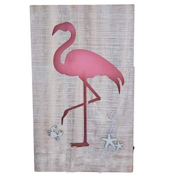 Beachcombers Light-Up Led Flamingo Coastal Plaque Sign Wall Hanging Decor Decoration For The Beach Face Left 10.5 x 17.25 x 1.5 Inches.