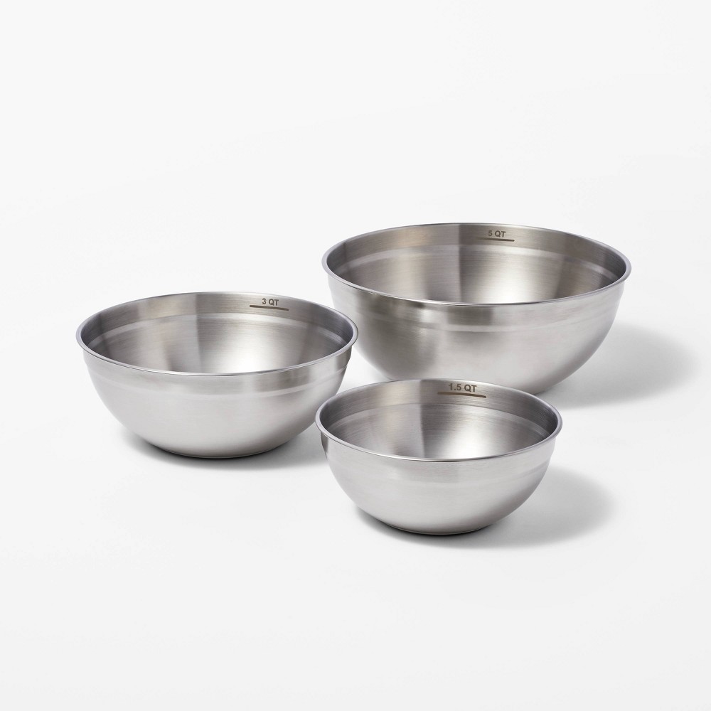 3pc (5qt, 3qt &amp; 1.5qt) Stainless Steel Non-Slip Mixing Bowls (no lids) Silver - Figmintâ„¢