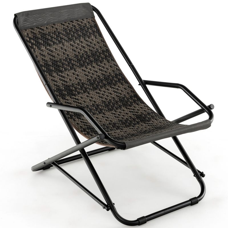 Costway Patio Folding Rattan Sling Chair Rocking Lounge Chaise Armrest Garden Portable, 1 of 9