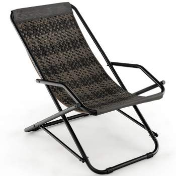 Costway Patio Folding Rattan Sling Chair Rocking Lounge Chaise Armrest Garden Portable