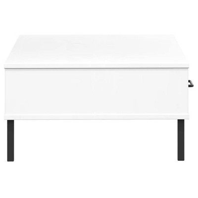 White Pine Wood Coffee Table with Metal Legs and Storage