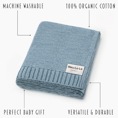 Sky Blue Organic Cotton Knit Baby Swaddle Blanket