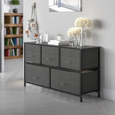 Gray and Black 5-Drawer Cast Iron Frame Storage Dresser