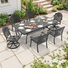 7-Piece Cast Aluminum Patio Dining Set with Rectangle Table, 2 swivel chairs and 4 fixed dining chairs, Blue Cushions and Umbrella Hole - 4 of 4