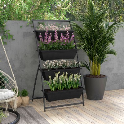 Vince 4-Tier Plastic Raised Garden Bed with Metal Frame, Planter Boxes with Stand for Vegetable, Flowers and Herbs, Outdoor Furniture - The Pop Home