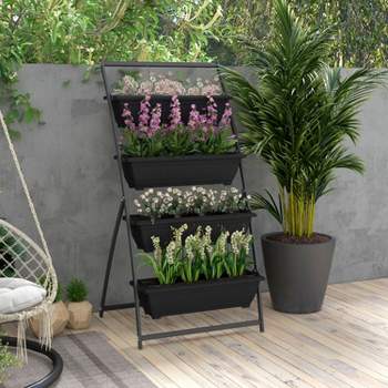 4-Tier Plastic Raised Garden Bed with Mrtal Frame, Planter Boxes with Stand for Vegetable, Flowers and Herbs - The Pop Home