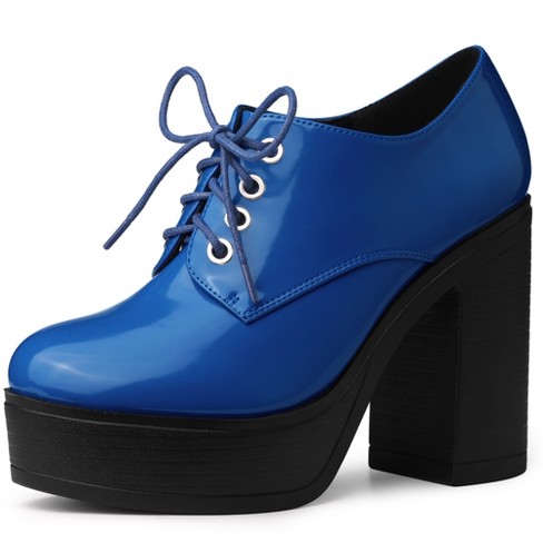 Allegra K Women's Platform High Chunky Heel Ankle Booties Blue 6.5