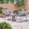 3 Piece Outdoor Chairs Set, Woven Rope Club Chairs, Patio Dining Chairs With Water Resistant Cushion, Tempered Glass Top Round Table For Backyard - 4 of 4