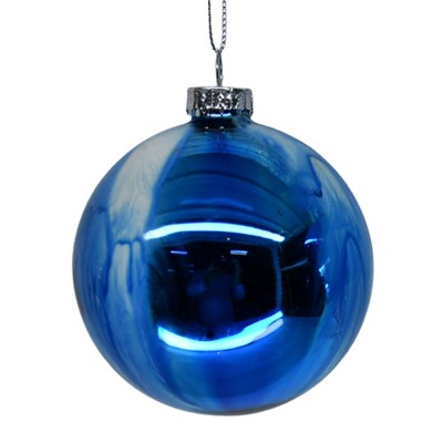 Season's Designs Christmas Tree 80Mm Decorated Glass Ornament Blue Design