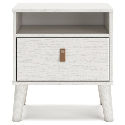 Maximal Minimalism White Nightstand with Customizable Faux Leather Pulls