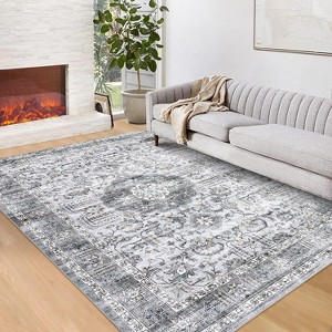 Washable Boho Area Rug, Non-Slip Low Pile Vintage Carpet, Soft Accent Floor Cover for Living Room or Bedroom - 1 of 4