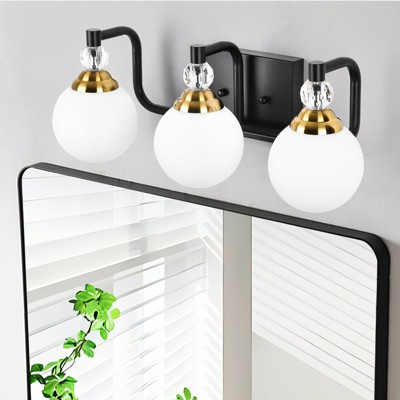 PAKOKULA 3-Light Black and Gold Vanity Light with Globe White Frosted Glass Shade