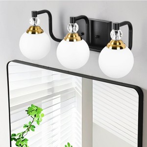 PAKOKULA 3-Light Black and Gold Vanity Light with Globe White Frosted Glass Shade - 1 of 4