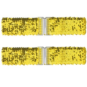 Allegra K Women's Stretchy Wide Waist Belts Interlock Buckles Shinny Sequins Decor Belts for Dresses 2 Pcs - 1 of 4