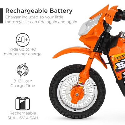 6V Orange Kids Electric Ride-On Motorcycle with Training Wheels