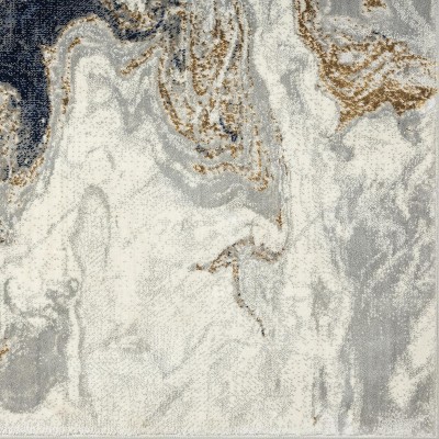 Marble Swirl Abstract Blue Synthetic 5' x 7' Area Rug