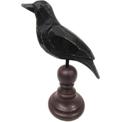 New "Carved" Look Weathered Rustic Primitive Crow On Spindle Finial Raven Poe