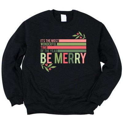 Simply Sage Market Women's Graphic Sweatshirt Be Merry Stripes