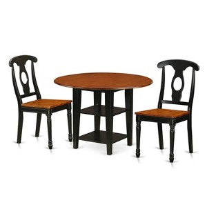 HomeStock 3-Piece Black and Cherry Finish Round Solid Wood Top Dining Table Set - 1 of 4