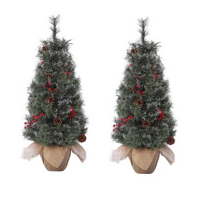 3ft Pre-Lit Small Snow Flocked Christmas Tree, Mini Christmas Tree with 78 Led Lights Cloth Bag Base - 1 of 4