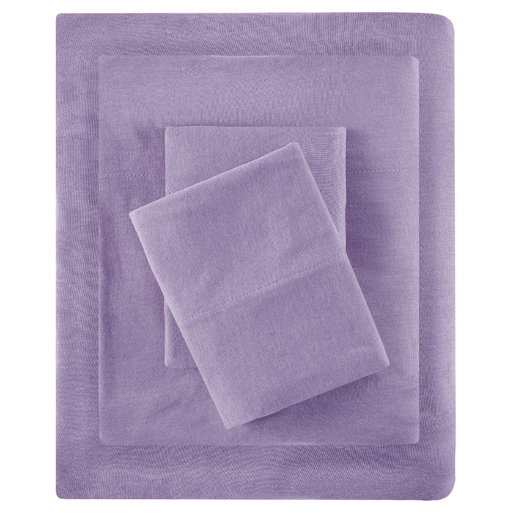 Photos - Bed Linen Full Cotton Blend Jersey Knit All Season Sheet Set Purple