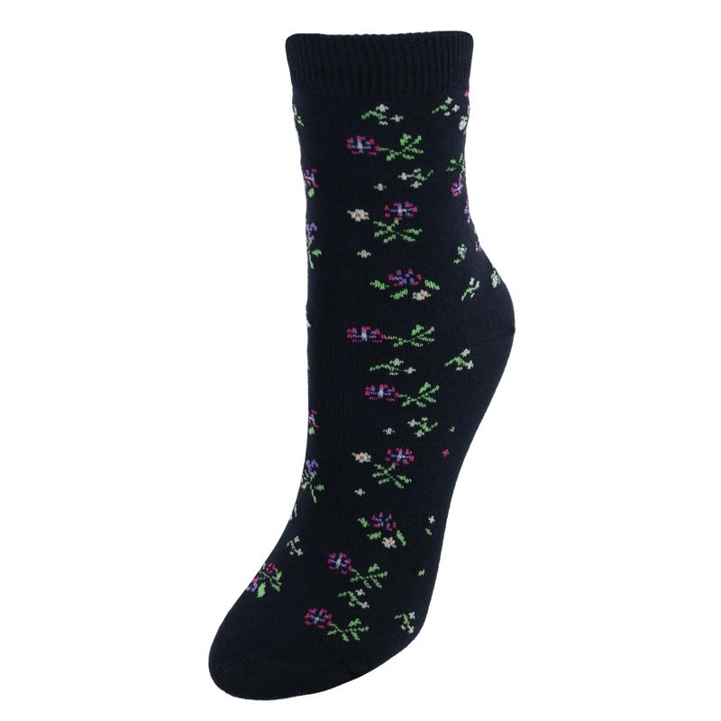 CTM Women's Assorted Flower Patterned Crew Socks (3 Pairs), 3 of 5