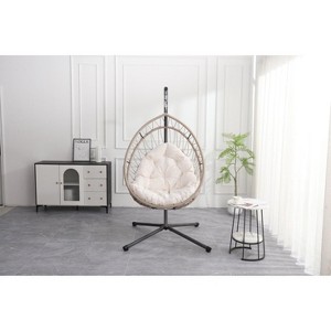 Whisen 1-Person Outdoor Indoor Hammock Chair Egg Chair Swing Chair with Stand and Cushion for Patio, Porch, Bedroom, Garden, Courtyard, Balcony - 1 of 4