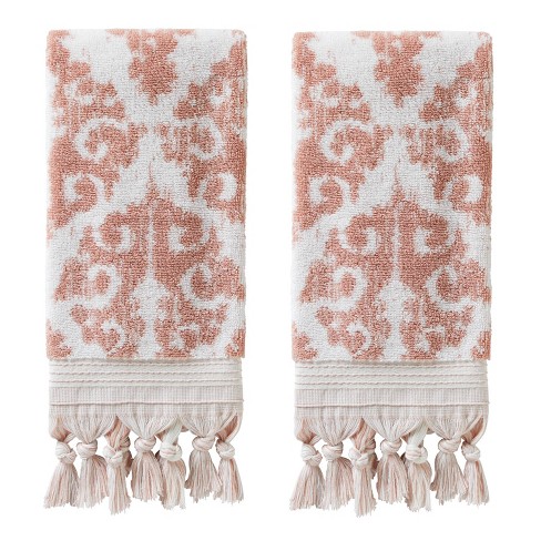 Skl Home 2pc Mirage Fringe Hand Towel Set Blush: 100% Cotton, Jacquard ...