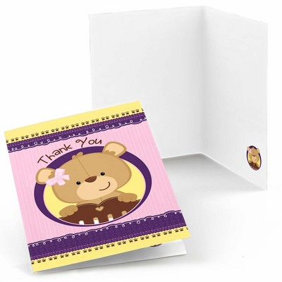 Big Dot of Happiness Baby Girl Teddy Bear - Baby Shower Thank You Cards (8 count)