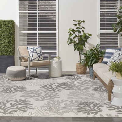 Gray Coral Patterned Synthetic Rectangular 8' x 10' Rug