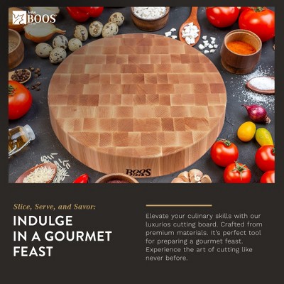 Large Round Maple End Grain Wood Chopping Board, 18 x 3 inches