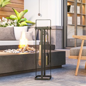 JANSNO 5 Piece Fireplace Tools Set Indoor Outdoor with Brush Broom, Poker, Shovel, Tongs and Stand for Chimney - 1 of 4