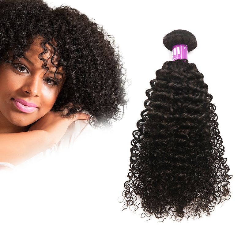 Unique Bargains 9A Brazilian Curly Human Hair Extension Natural Black 22" 1 Bundle, 1 of 5