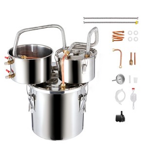 VEVOR Alcohol Still, 3 Gal / 11.4 L Stainless Steel Water Alcohol Distiller with Copper Coil for Fast Cooling, Dual Condenser Distiller Kit, Silver - 1 of 4