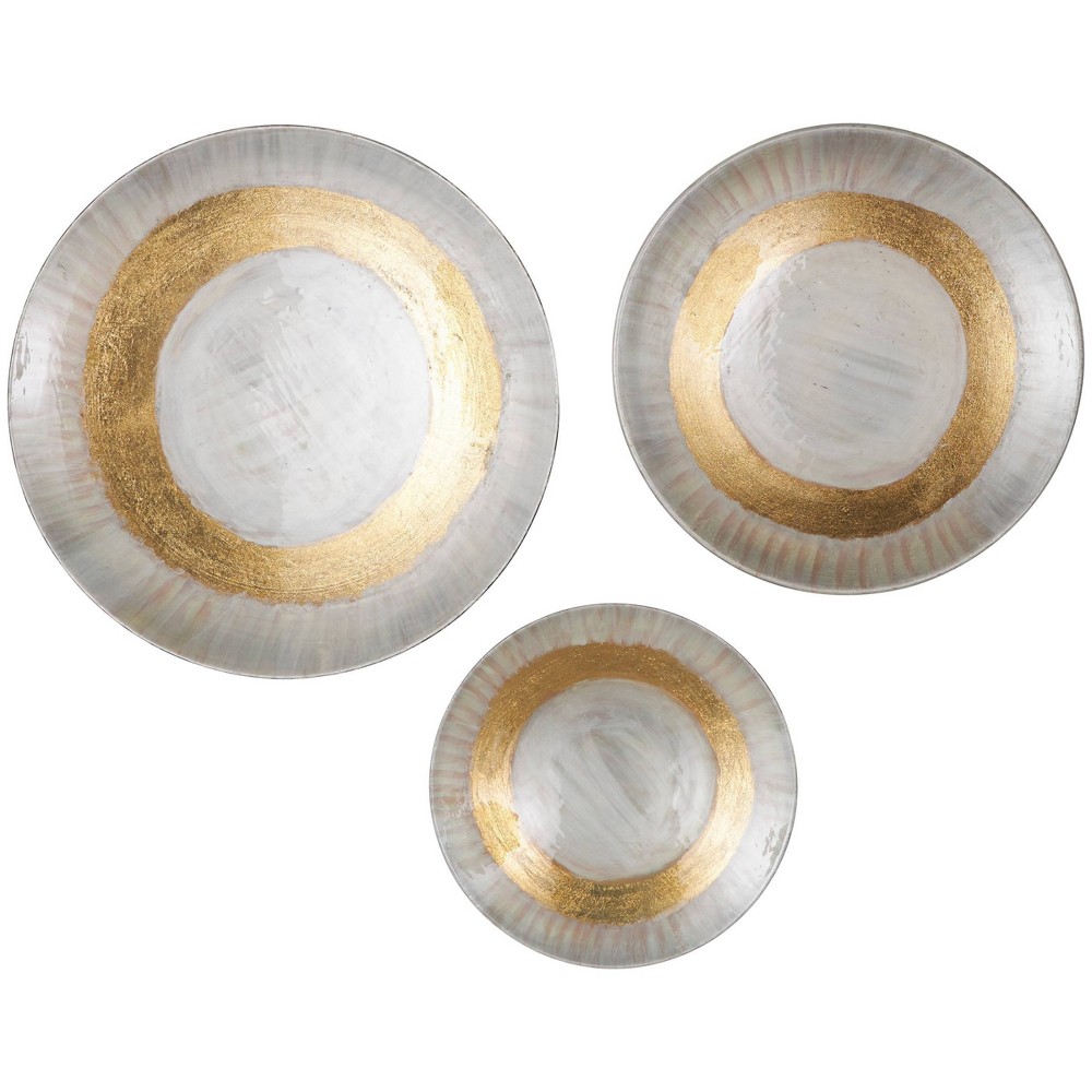 Photos - Wallpaper Set of 3 Metal Abstract 3D Circular Disk Wall Decors with Gold Foil Accent