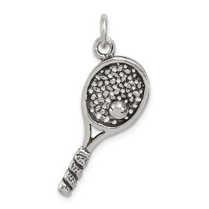 Black Bow Jewelry Sterling Silver Antiqued Tennis Racquet and Ball Pendant - 1 of 4