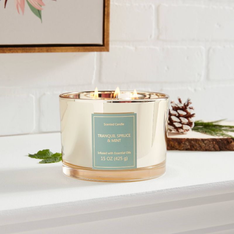 15oz Lidded Glass Jar 3-Wick Electroplated Tranquil Spruce and Mint Candle - Opalhouse&#8482;, 2 of 5