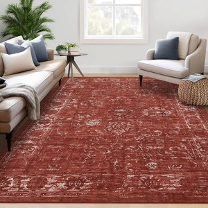 Vintage Distressed Rug for Living Room,Machine Washable Low-Pile Non-Slip Indoor Carpet,Stain-Resistant Easy-Clean Floor Mat for Kids Room - 1 of 4