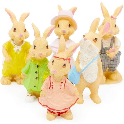 Mini Easter Bunny Rabbit Garden Statues in Colorful Outfits, 2.2 Inches, Set of 6