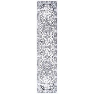 Modern Persian-Style Medallion 2'x10' Area Rug in Gray and Cream