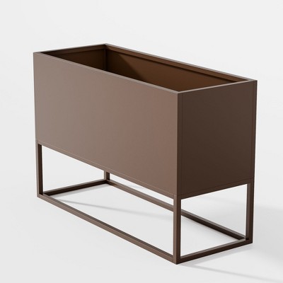 Okak 36/47 Inch Metal Rectangular Planter with Shelves Sturdy Indoor/Outdoor Pot for Flowers, Shrubs, Drainage Holes