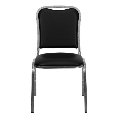 Elegant Black Vinyl and Silver Metal Stacking Banquet Chair