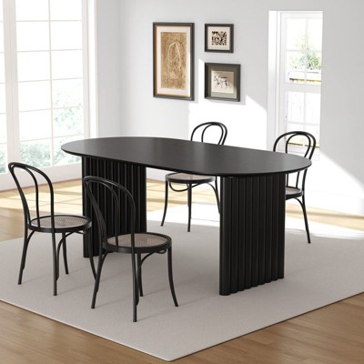 PexFix 67" x 33.5" Dining Table Wood Oval Kitchen Table with Scratch-Resistant Top & Striped Legs Modern Farmhouse for Living Room Kitchen Black
