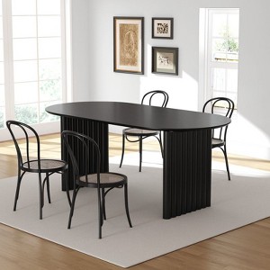 PexFix 67" x 33.5" Dining Table Wood Oval Kitchen Table with Scratch-Resistant Top & Striped Legs Modern Farmhouse for Living Room Kitchen Black - 1 of 4