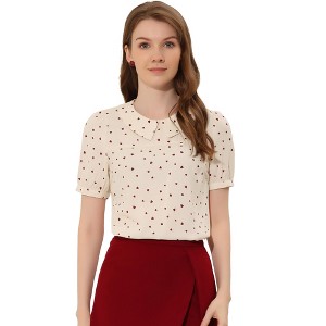 Allegra K Women's Heart Sweet Peter Pan Collar Puff Short Sleeve Blouses - 1 of 4