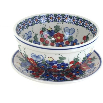 Blue Rose Polish Pottery 454-195 Vena Berry Bowl with Saucer