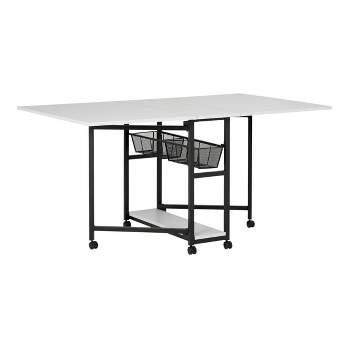 30" Fixed Height Mobile Fabric Cutting Table with Storage Charcoal/White - Sew Ready
