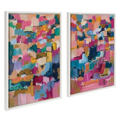 Sylvie Applause Multicolored Abstract Canvas Art Set with White Frames