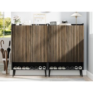 Coucheta 2-Door Shoe Cabinet - 6-Tier Entryway Organizer with Hooks & Adjustable Shelves, Black (Set of 2) - 1 of 4